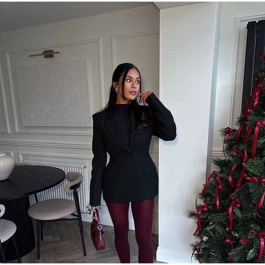 Damen elegante Blazerjacke im Oversized-Schnitt mit schickem Revers Heidi-Mode
