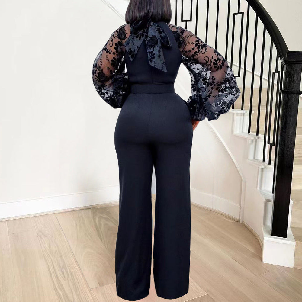 Heidi-Mode | Damen Spitzen-Seidenoverall mit Großen Ärmeln