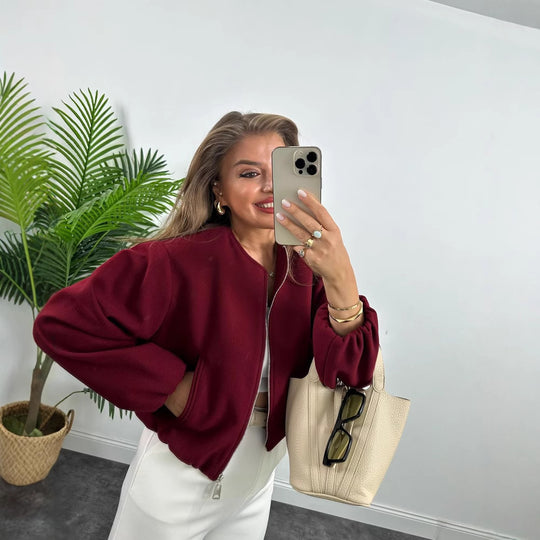 Damen modische Zip-Jacke mit oversized Ärmeln und tiefen Taschen Heidi-Mode