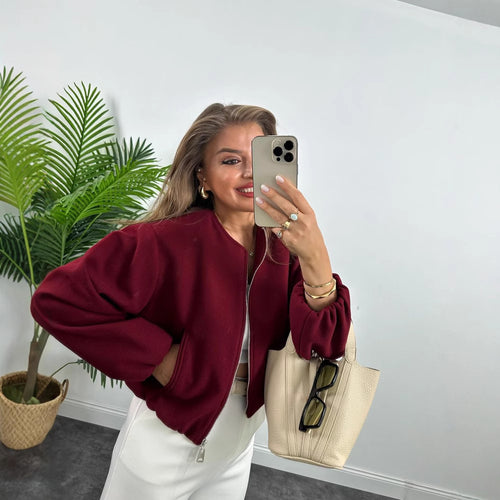 Damen modische Zip-Jacke mit oversized Ärmeln und tiefen Taschen Heidi-Mode