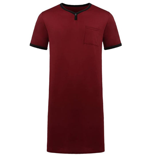 Herren Nachtgewand mit praktischer Brusttasche und klassischem V-Ausschnitt Heidi-Mode