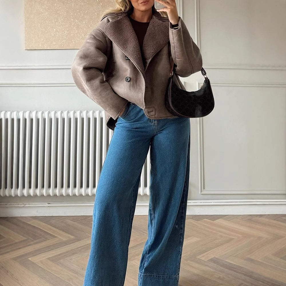 Damen Oversized Kunstlederjacke mit strukturiertem Futter und lässigem Schnitt Heidi-Mode