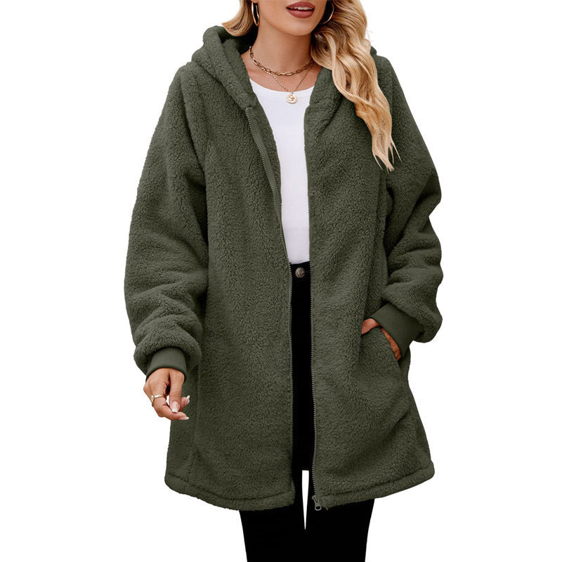 Damen Kuschelige Fleecejacke mit Kapuze und Taschen Heidi-Mode