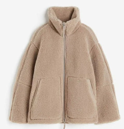 Damen kuschelige Fleece-Jacke mit hohem Kragen Heidi-Mode