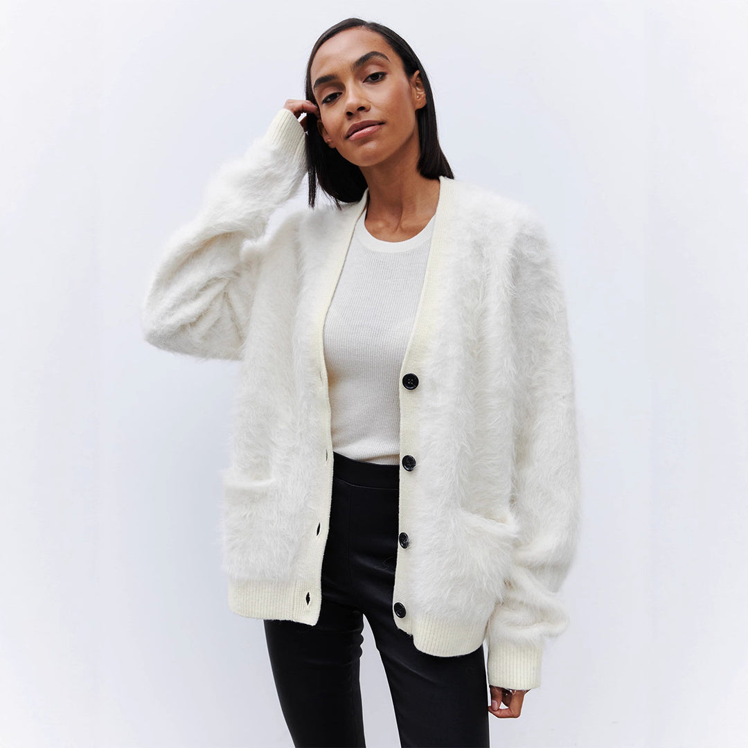 Damen Weicher Cardigan aus Mohair mit Knöpfen Heidi-Mode