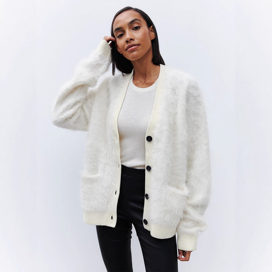 Damen Weicher Cardigan aus Mohair mit Knöpfen Heidi-Mode