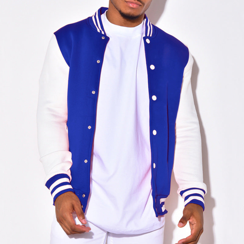 Herren Collegejacke mit kontrastierenden Ärmeln und Druckknopfverschlüssen Heidi-Mode