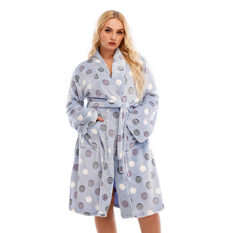 Damen Kuscheliger Bademantel mit Punkten Heidi-Mode