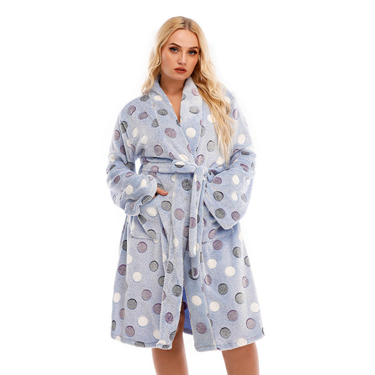 Damen Kuscheliger Bademantel mit Punkten Heidi-Mode