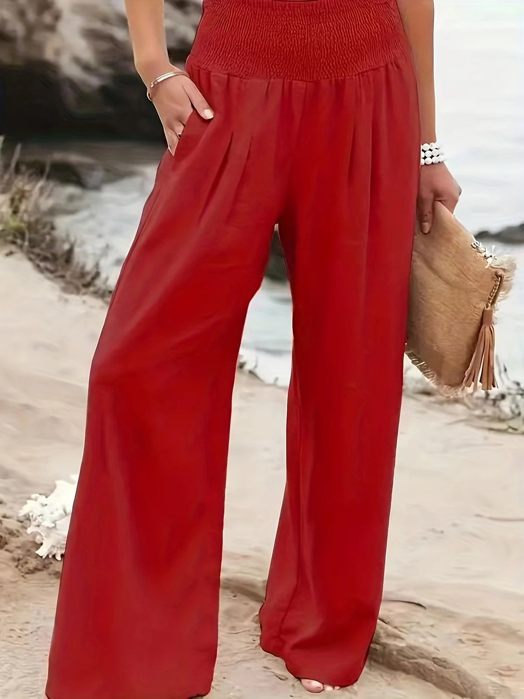 Damen weite Sommerhose mit elastischem Bund und elegantem Faltenwurf Heidi-Mode
