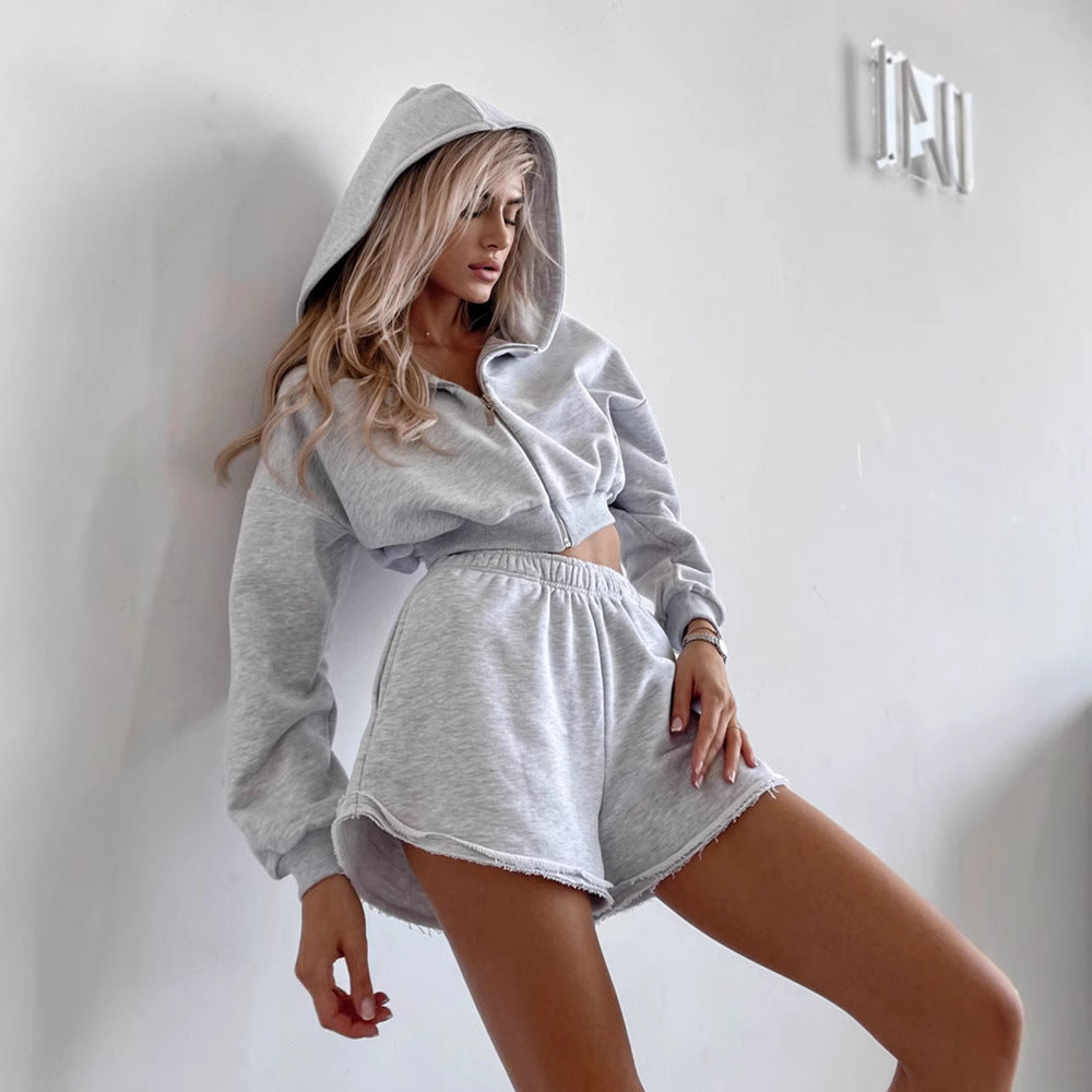 Damen cropped Hoodie und kurze Sporthose Set Heidi-Mode