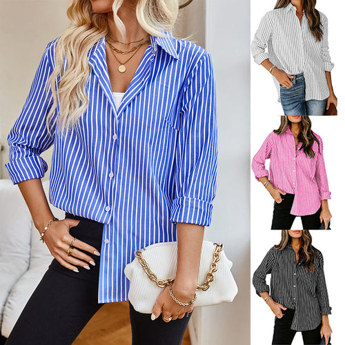 Damen gestreifte Bluse mit klassischem Kragen und lässigem Schnitt Heidi-Mode