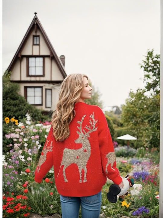 Damen Kuscheliger Pullover mit festlichem Schneeflocken-Muster Heidi-Mode
