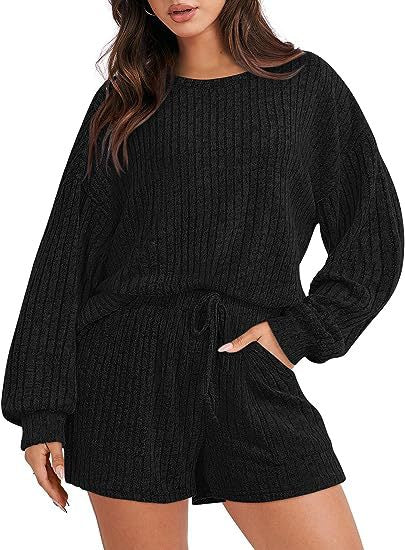 Damen gemütlicher Fleece Lounge-Anzug mit weiten Ärmeln und elastischem Bund Heidi-Mode
