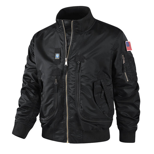 Herren bomberjacke mit hohem Kragen und multifunktionalen Taschen Heidi-Mode