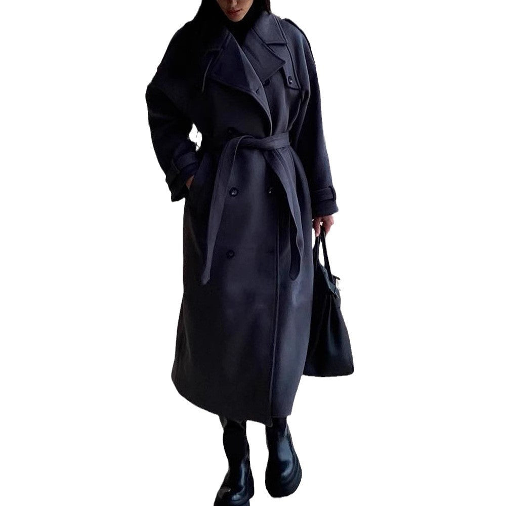 Damen zeitloser Trenchcoat aus hochwertigem Material mit gebundenem Gürtel Heidi-Mode