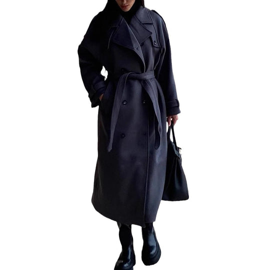 Damen zeitloser Trenchcoat aus hochwertigem Material mit gebundenem Gürtel Heidi-Mode