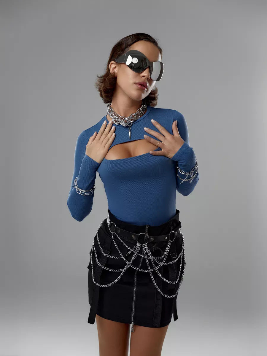 Damen modisches Langarmoberteil mit raffiniertem Cut-Out Heidi-Mode