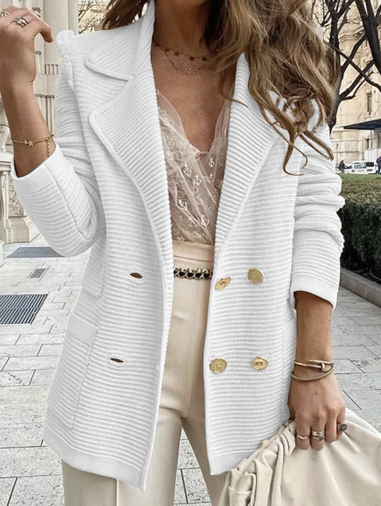 Damen eleganter Strickblazer mit doppelter Knopfleiste und Taschen Heidi-Mode