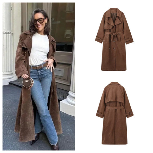 Damen elegante Suede Trenchcoat Heidi-Mode