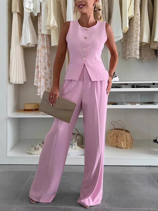 Damen Hosenanzug mit taillierter Weste und eleganten Knöpfen Heidi-Mode