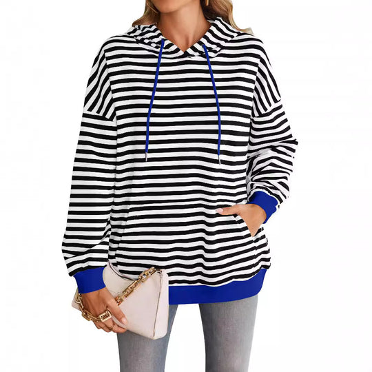 Damen gestreifter Kapuzenpullover mit stylischer Kängurutasche Heidi-Mode