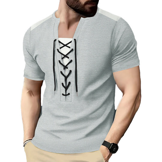 Herren Kurzarm Shirt mit sportlichem Schnürdesign Heidi-Mode