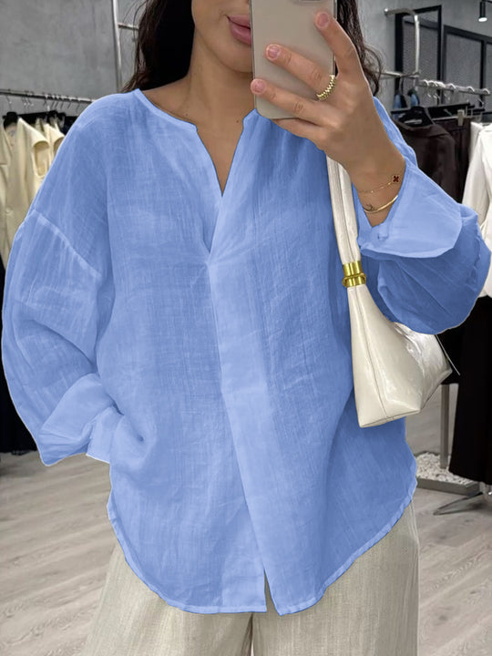 Damen Leichte, luftige Leinenbluse mit asymmetrischem Schnitt Heidi-Mode