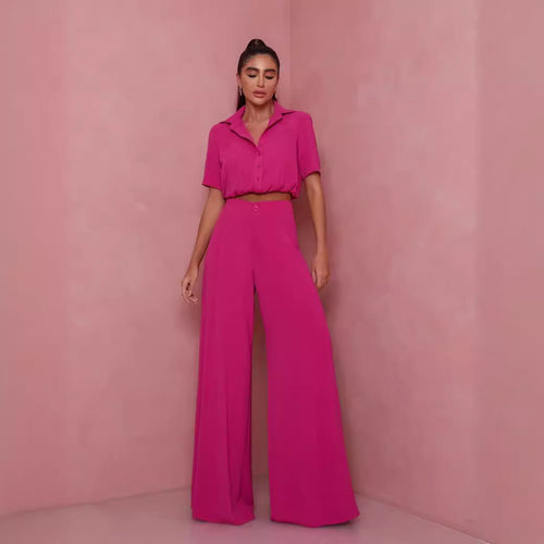 Damen Elegantes Kurzarm-Blusen und Palazzo-Hosen-Ensemble Heidi-Mode