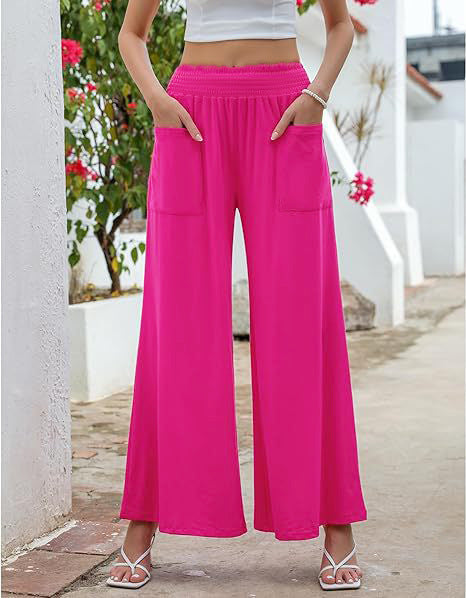 Damen Weite Hose mit elastischem Bund und Seitentaschen Heidi-Mode