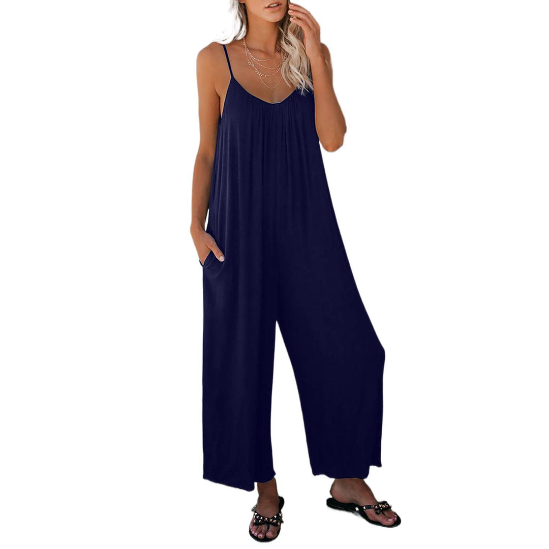 Damen Lässiger Sommer-Jumpsuit mit tiefem Ausschnitt und praktischen Taschen Heidi-Mode