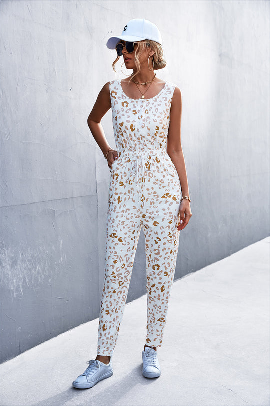 Damen lässiger Jumpsuit mit elegantem Leo-Design und praktischen Taschen Heidi-Mode
