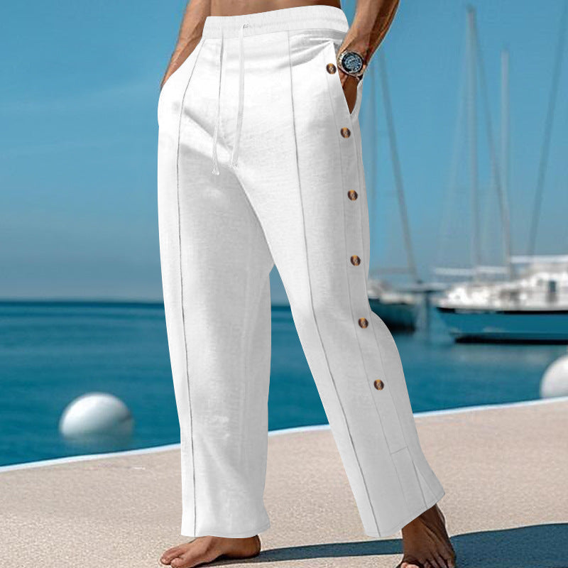 Herren elegante Freizeithose mit seitlichen Knopfdetails und elastischem Bund Heidi-Mode