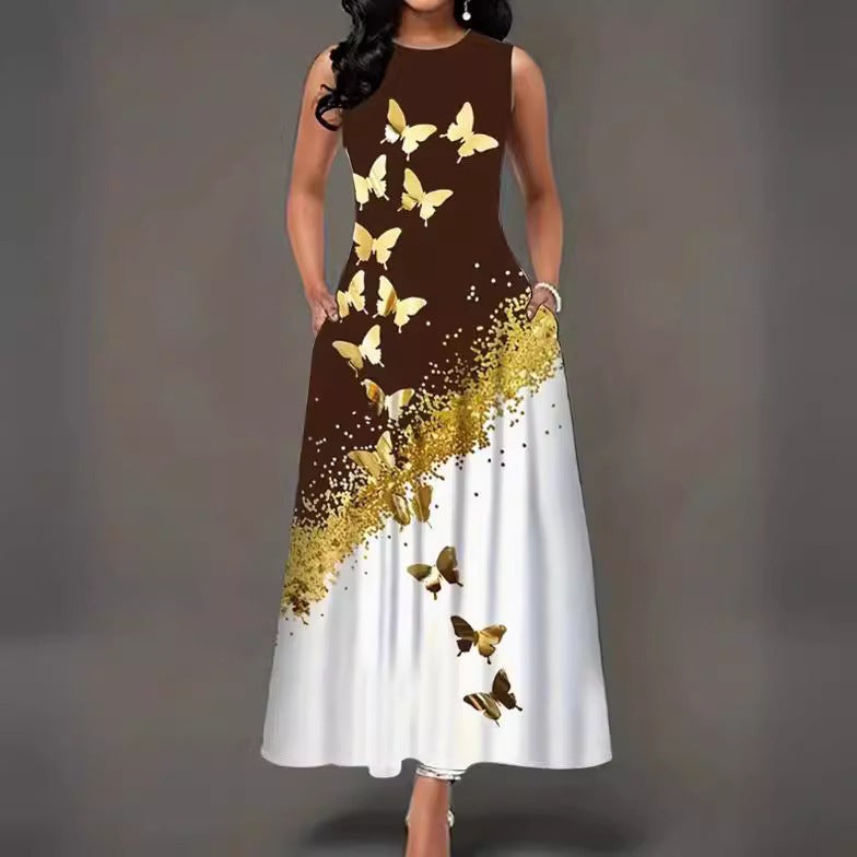 Heidi-Mode | Rundhals-Träger A-Linien Lang Kleid