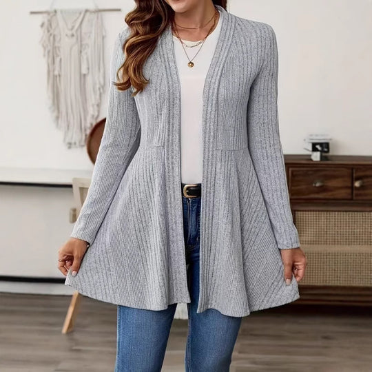 Damen Lange Strickjacke mit schwingendem Saum Heidi-Mode