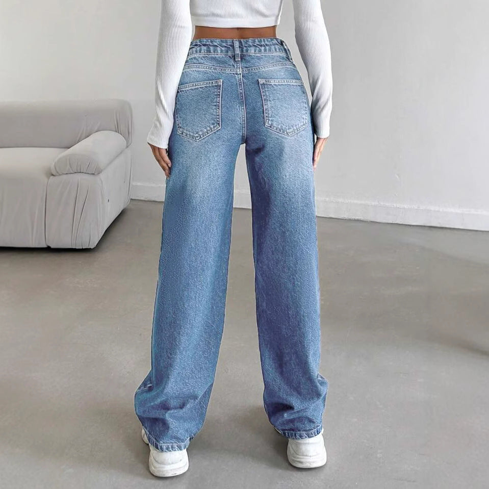 Damen Weite Jeans mit lässigem Schnitt und hohem Bund Heidi-Mode