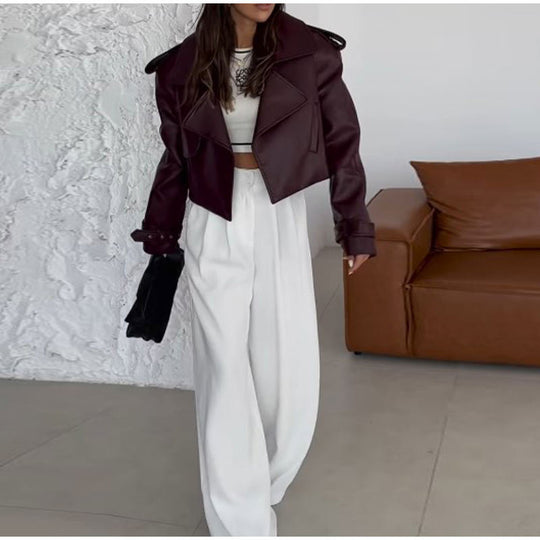 Damen modische Bikerjacke im Oversized-Stil mit Volumenärmeln Heidi-Mode