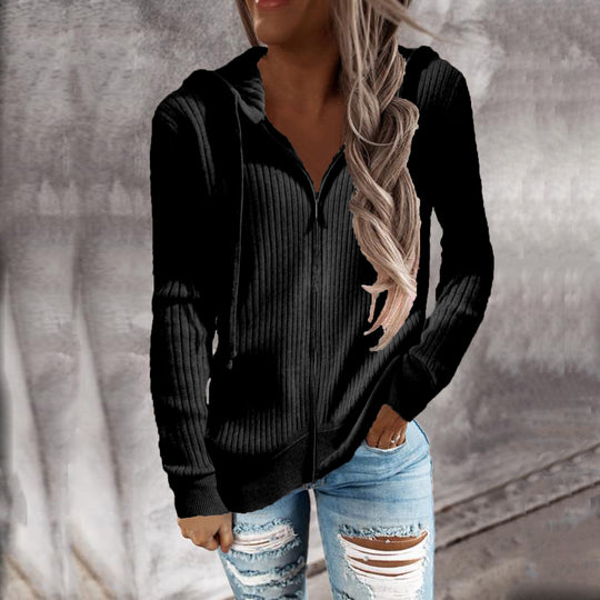 Damen Kapuzenjacke im modernen Rippenstrickdesign mit Taschen Heidi-Mode