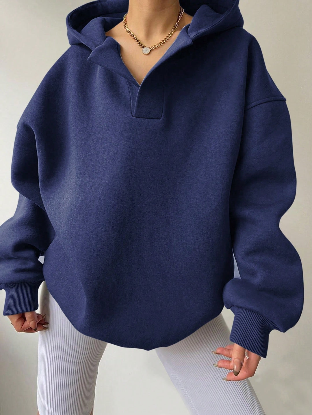 Damen Oversized Kapuzenpullover mit halbem Reißverschluss Heidi-Mode