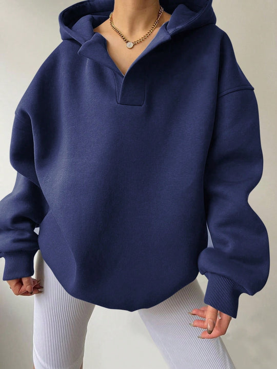 Damen Oversized Hoodie mit kurzem Kragen und praktischen Seitentaschen Heidi-Mode