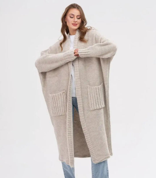 Damen Gemütlicher Strickmantel mit großen Taschen und oversized Schnitt Heidi-Mode