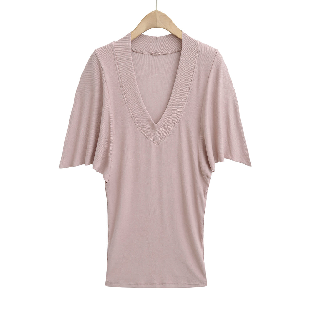 Damen V-Ausschnitt Oversized Shirt mit Schmetterlingsärmeln und raffinierter Struktur Heidi-Mode