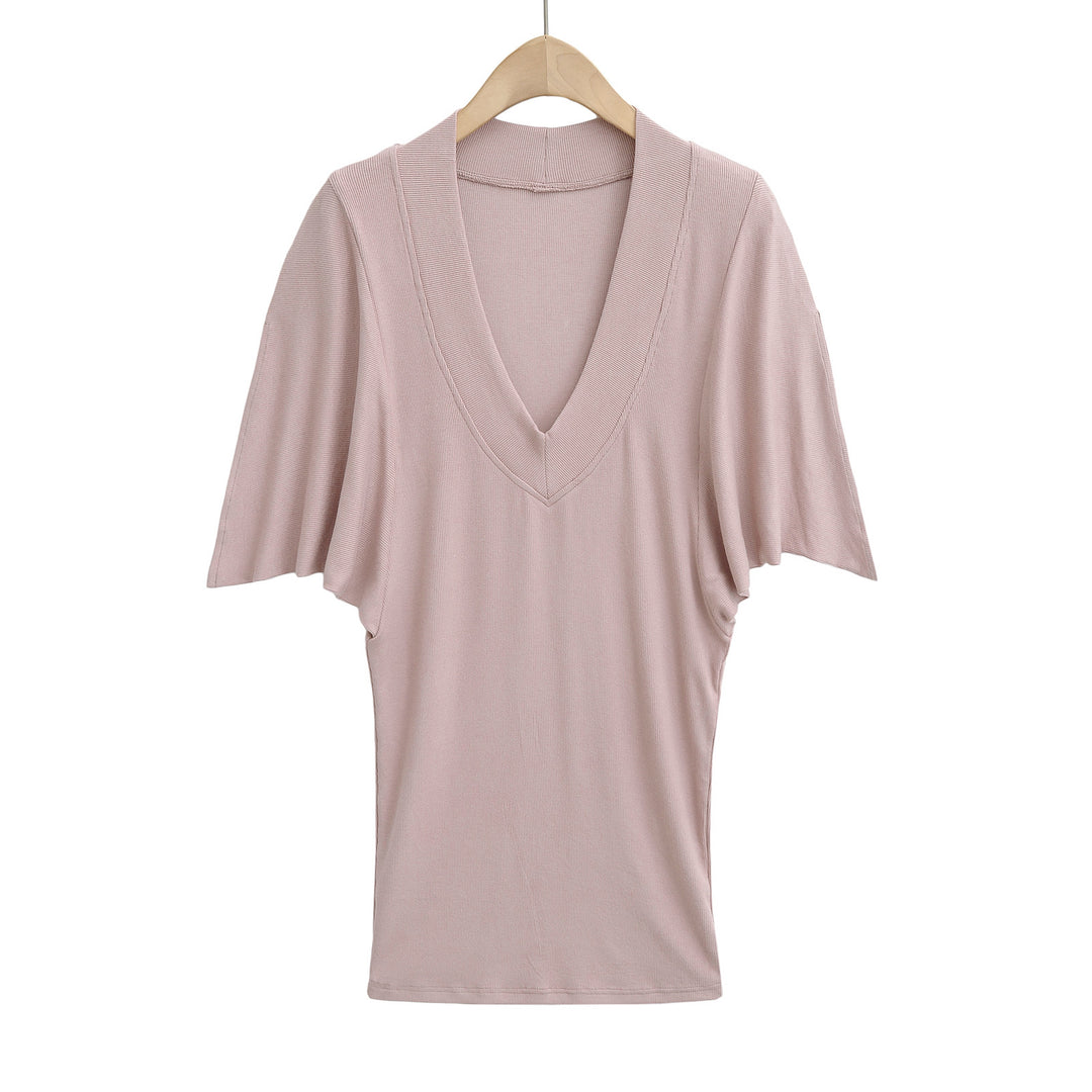 Damen V-Ausschnitt Oversized Shirt mit Schmetterlingsärmeln und raffinierter Struktur Heidi-Mode