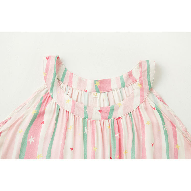 Damen leichtes Nachtkleid mit verspieltem Streifenmuster und fröhlichen Motiven Heidi-Mode