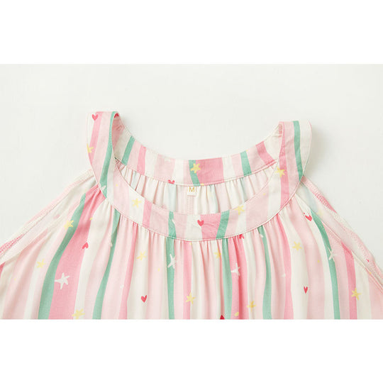 Damen leichtes Nachtkleid mit verspieltem Streifenmuster und fröhlichen Motiven Heidi-Mode