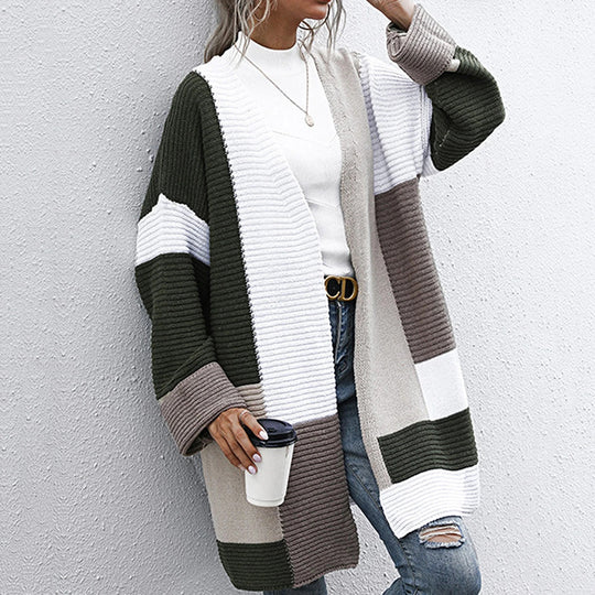 Damen lässige Strickjacke mit geometrischem Muster und offenen Ärmeln Heidi-Mode