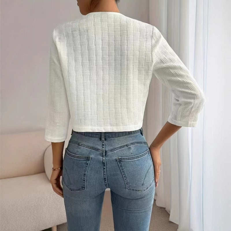 Damen Strukturierte Kurzjacke mit eleganten Knöpfen Heidi-Mode
