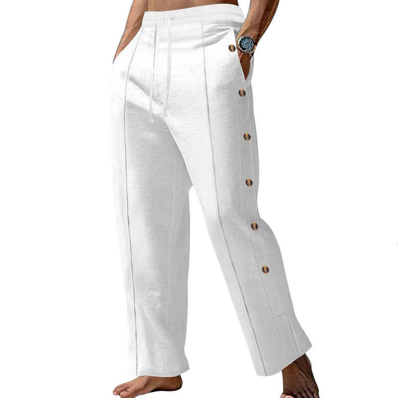 Herren elegante Freizeithose mit seitlichen Knopfdetails und elastischem Bund Heidi-Mode