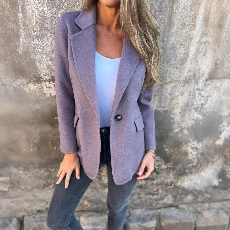 Damen elegante Wolljacke mit doppeltem Knopf Heidi-Mode