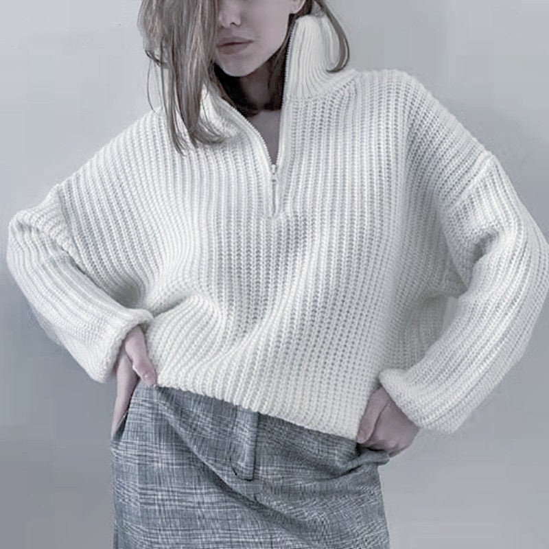 Damen Strickpullover mit Stehkragen Heidi-Mode